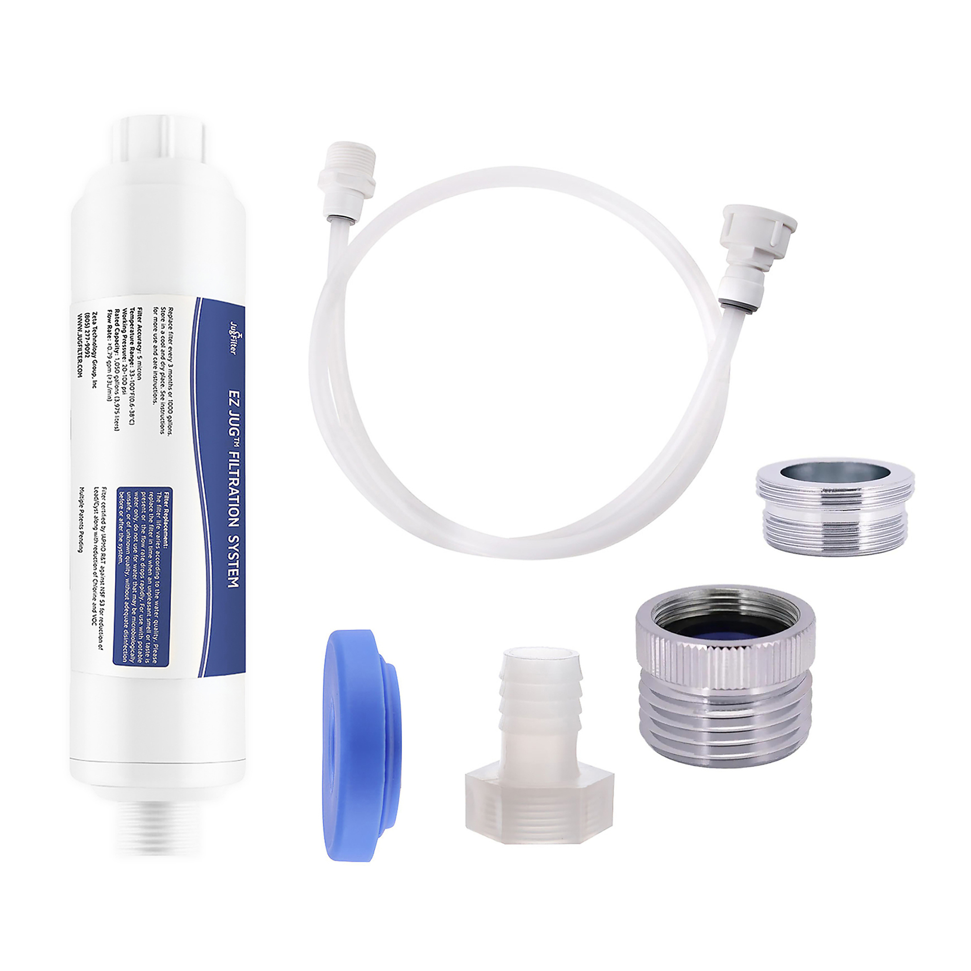 EZ Jug Water Filtration System with Garden Hose Faucet Adapter & Basic Indoor Kitchen Faucet Adapter, EZID001